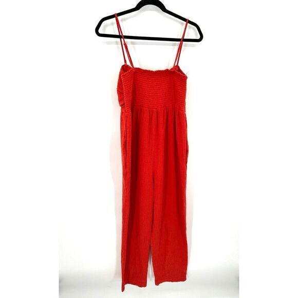 ANTHROPOLOGIE Saturday Sunday Red Orange Gauzy Isabel Tie Front Jumpsuit Medium - Picture 5 of 9